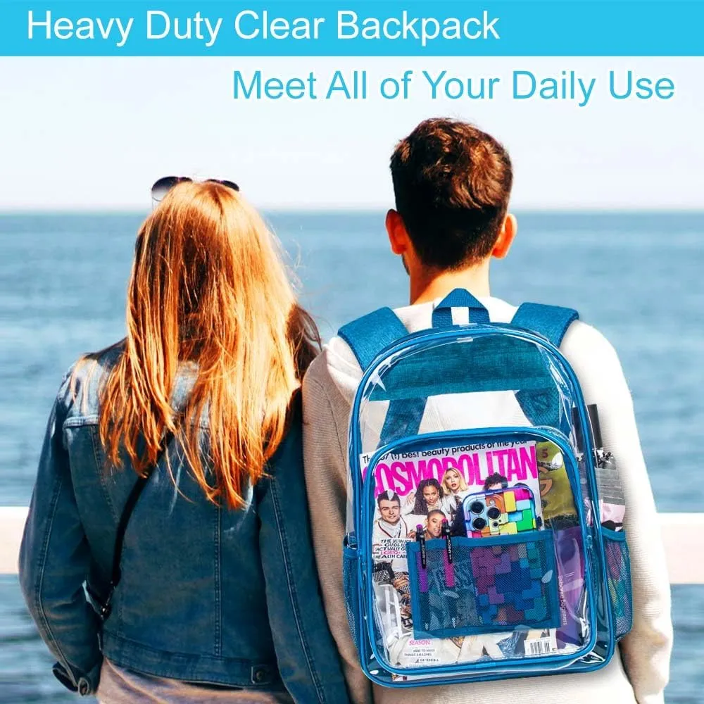 AGSDON Clear Backpack, Heavy Duty Transparent Bookbag, See Through PVC Backpacks for Women Men