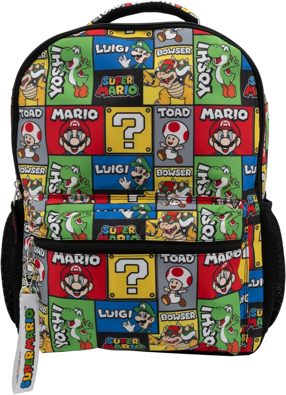 AI ACCESSORY INNOVATIONS Super Mario Brothers Backpack for Kids, 16” School Bag, Allover Character Print Including Mario, Yoshi, Luigi, Toad, Boswer, Gaming Bookbag