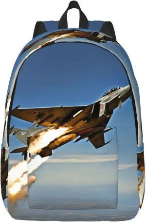 Aircraft Fighter Jets Print Vintage Canvas Backpack,Travel Bag,Stylish And Lightweight With Multiple Pockets
