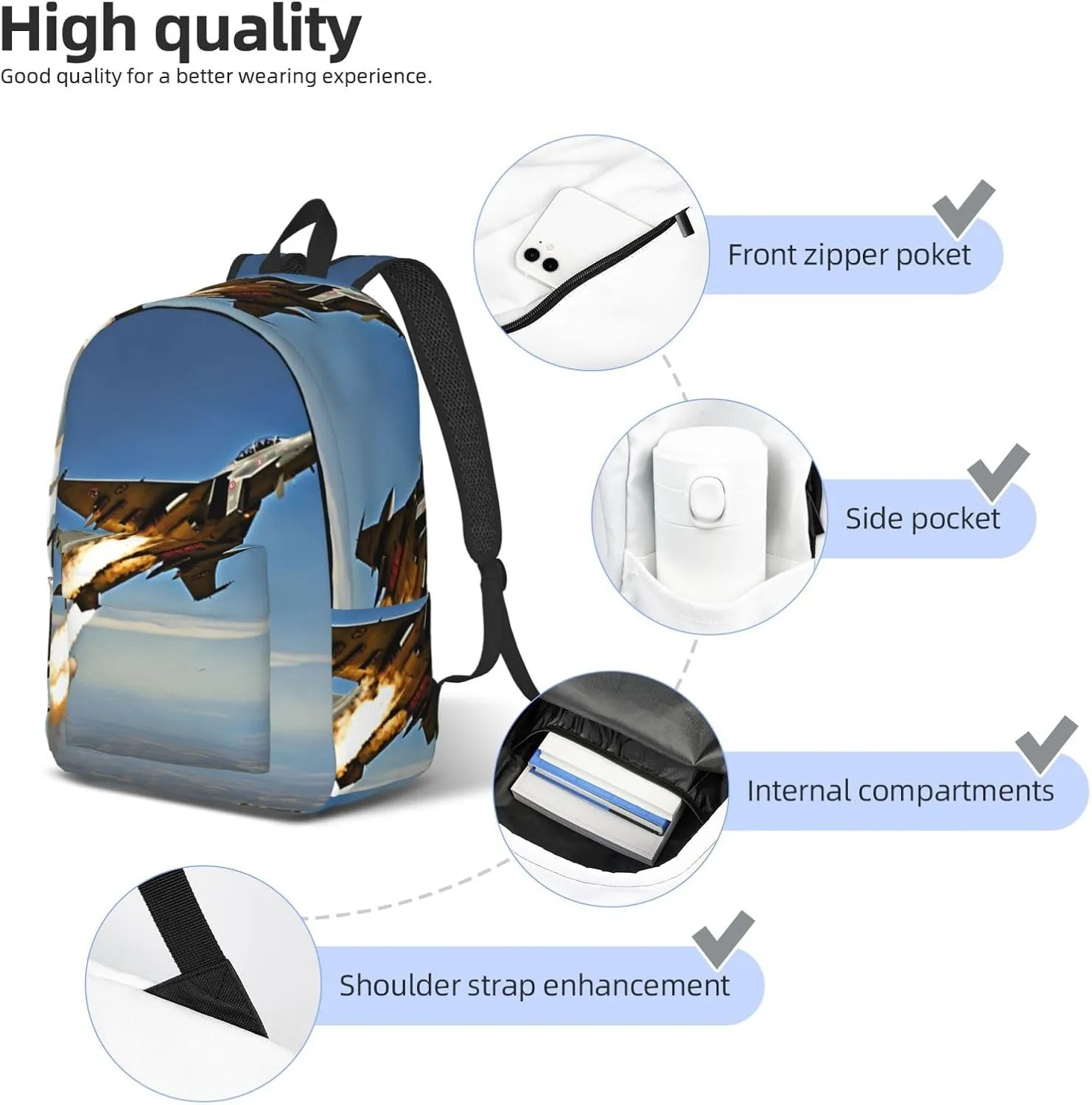 Aircraft Fighter Jets Print Vintage Canvas Backpack,Travel Bag,Stylish And Lightweight With Multiple Pockets