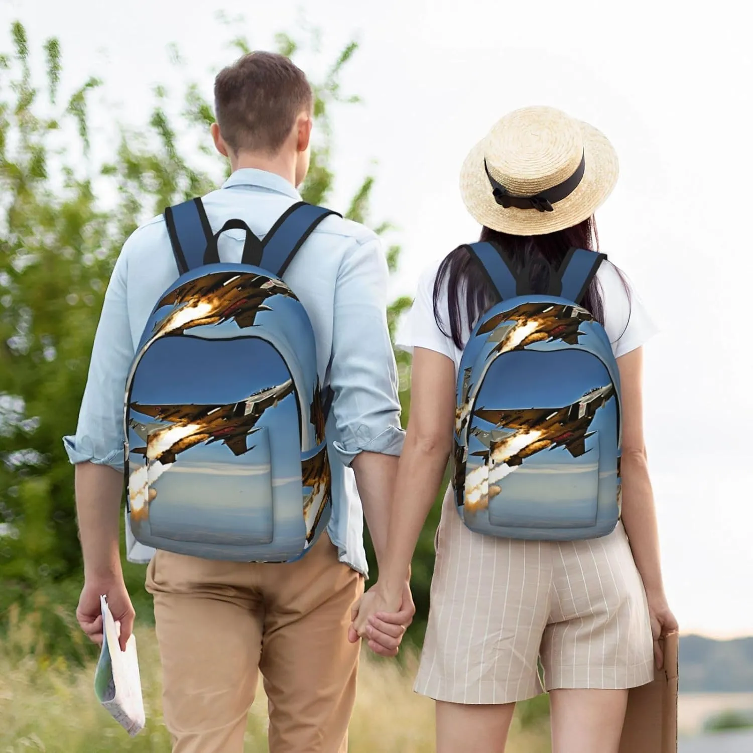 Aircraft Fighter Jets Print Vintage Canvas Backpack,Travel Bag,Stylish And Lightweight With Multiple Pockets