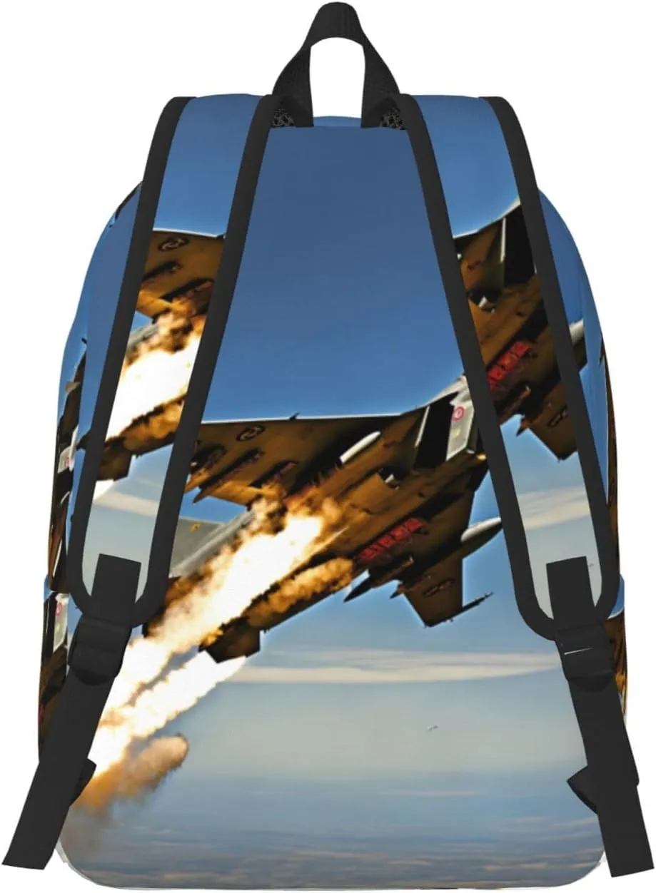 Aircraft Fighter Jets Print Vintage Canvas Backpack,Travel Bag,Stylish And Lightweight With Multiple Pockets