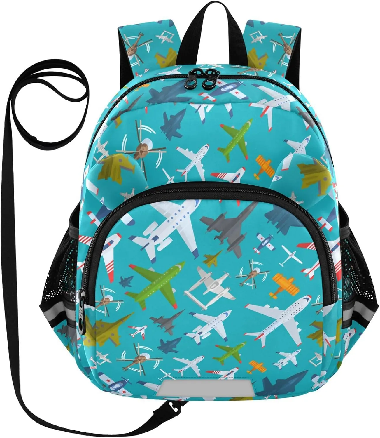 Aircraft Plane Preschool Backpack Blue Daycare Bookbag School Backpack with Traction Rope for Kids 3-6