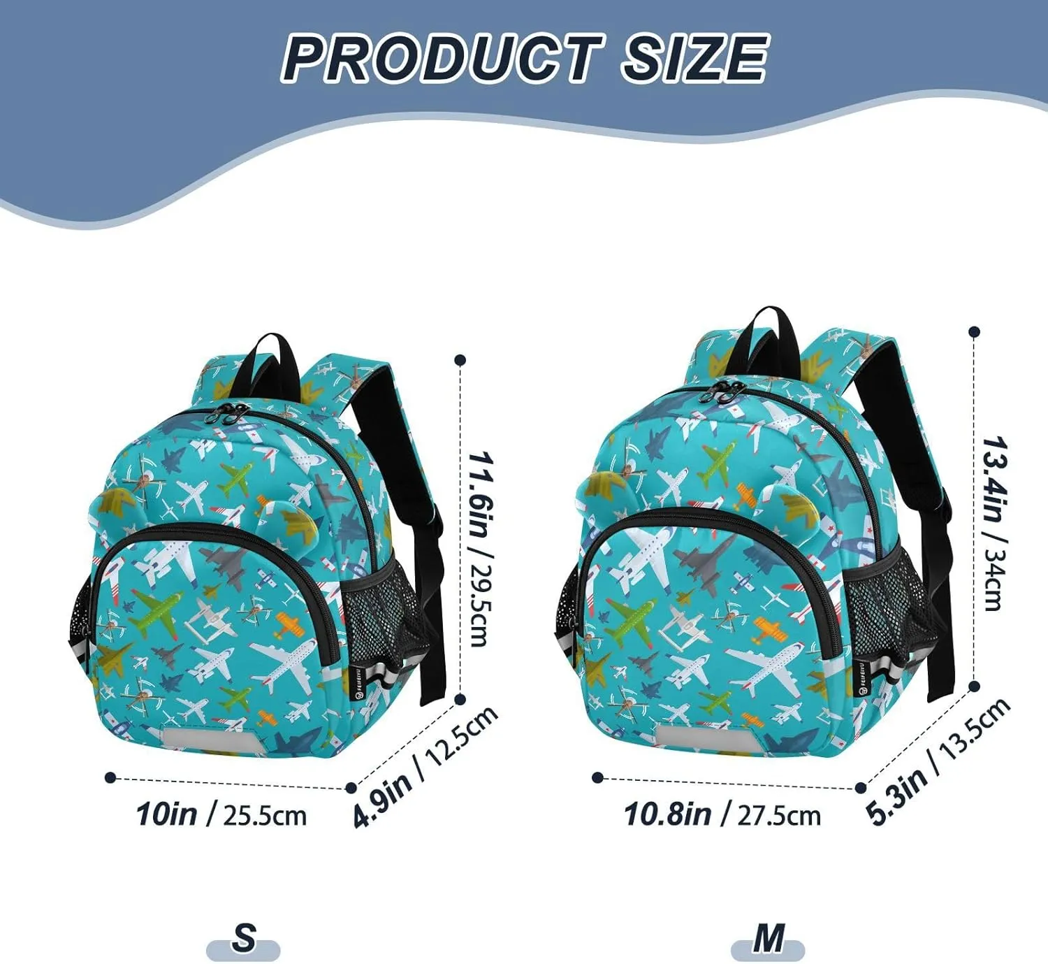 Aircraft Plane Preschool Backpack Blue Daycare Bookbag School Backpack with Traction Rope for Kids 3-6