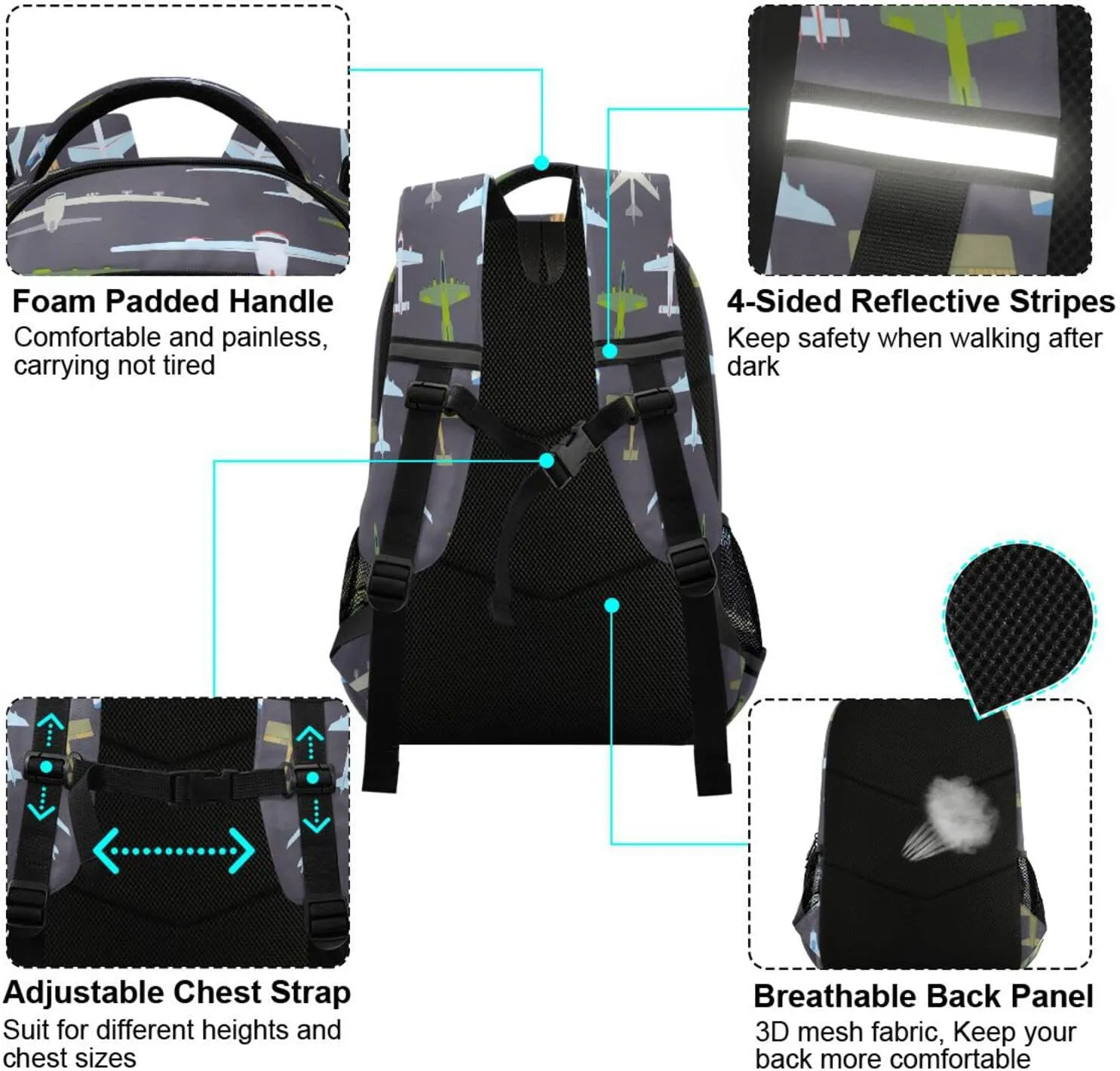 Airplane Backpack for Girls Kids Boys School Bookbags, Student Laptop Backpack Carrying Bag Casual Lightweight Travel Sports Day Packs