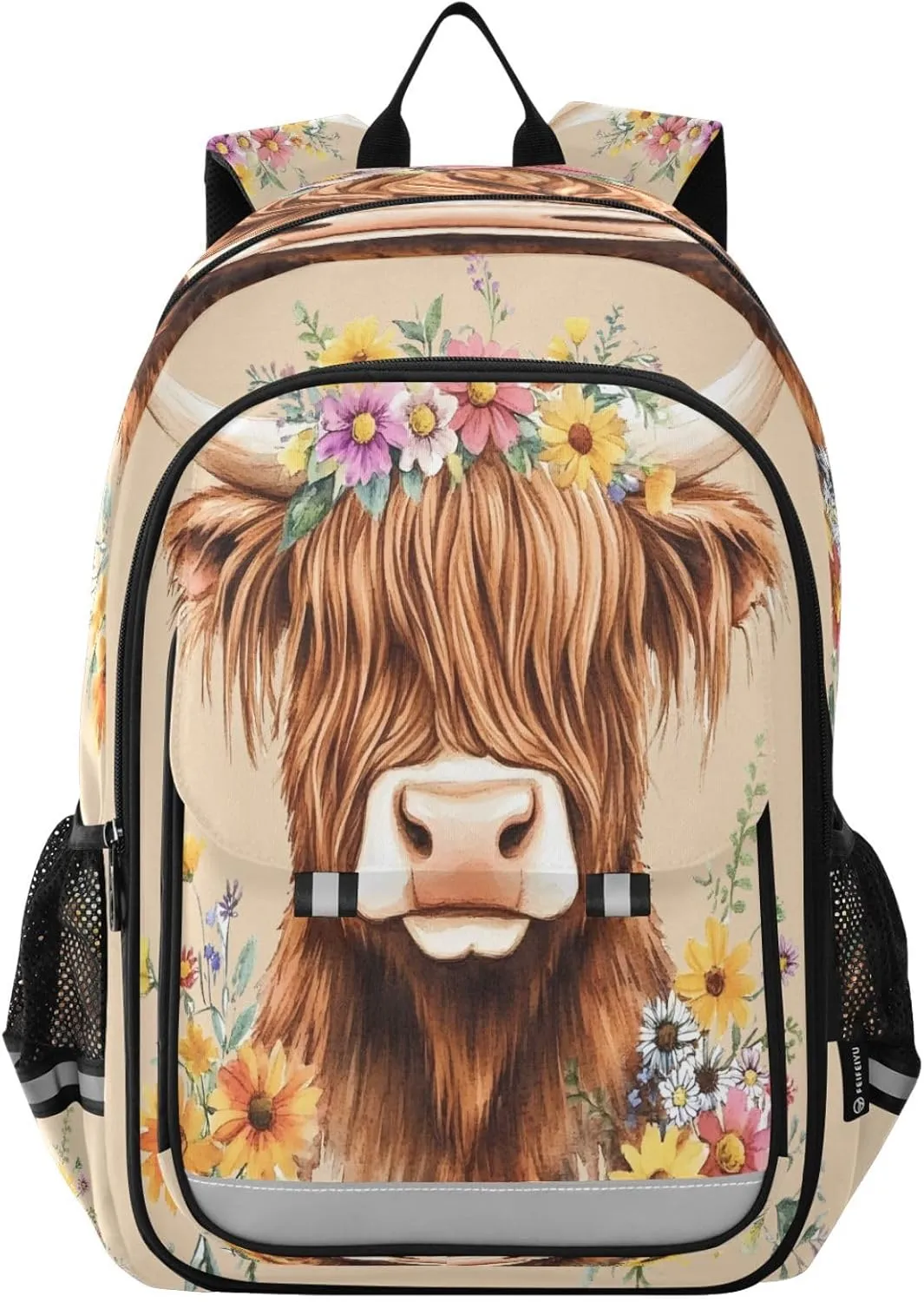 ALAZA Adorable Highland Cow Florals Laptop Backpack Purse for Women BookBags 17 inch School Bags Men Boys Girls Travel Casual Daypack