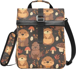 ALAZA Cute Beaver Forest Pattern Rolltop Lunch Bag Insulated Lunch Box for Women Men Reusable Cooler Tote Bag with Adjustable Shoulder Strap for School Work Office