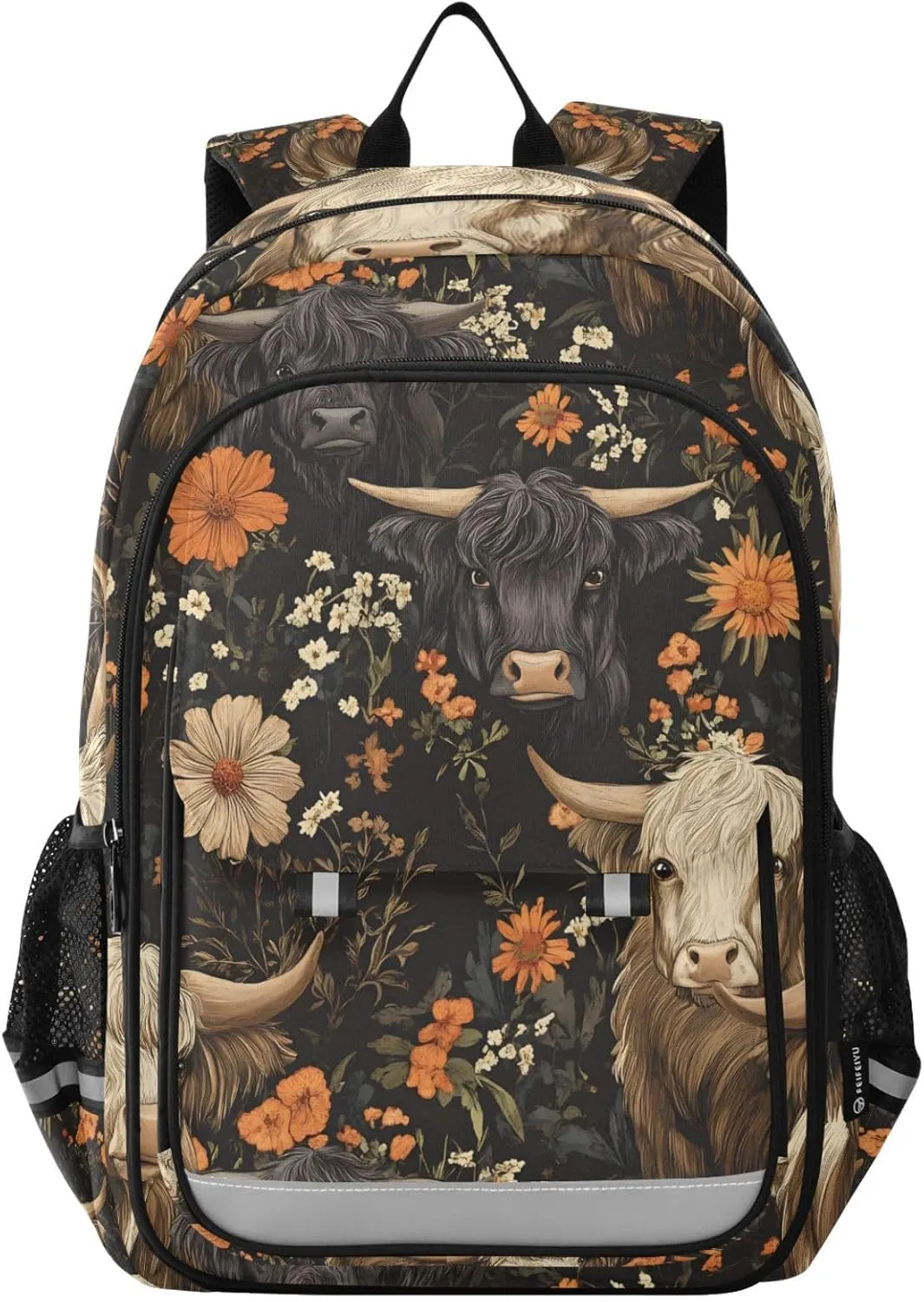 ALAZA Dark Highland Cows Flowers Laptop Backpack Purse for Women Men School Bag 17 Inch Bookbag Student Boys Girls Travel Casual Daypack