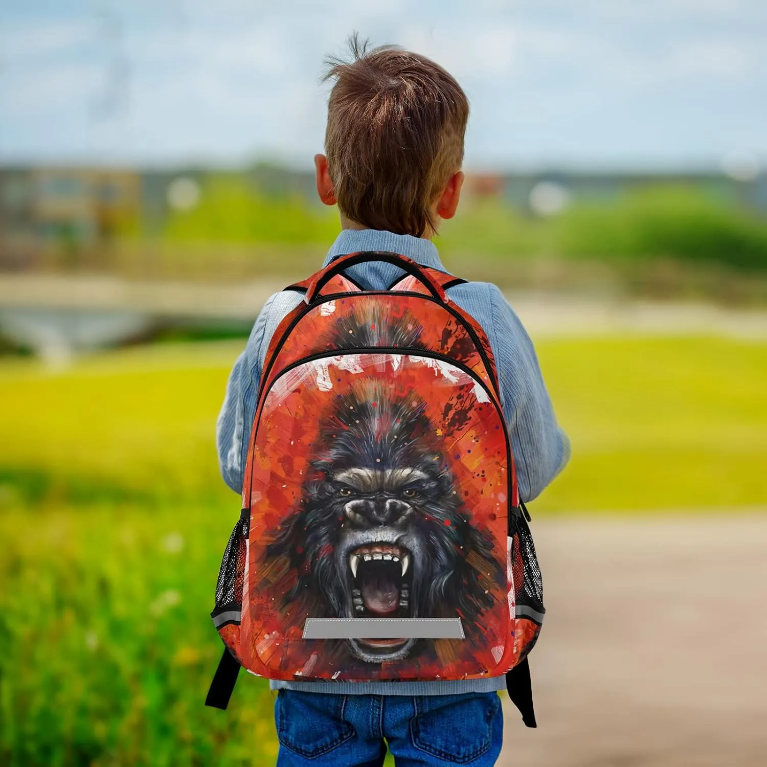 ALAZA King Kong Backpack Gorilla Tag Backpack for Boys Elementary School Bag Kids Bookbag Personalized Laptop Travel Daypack Students Rucksack