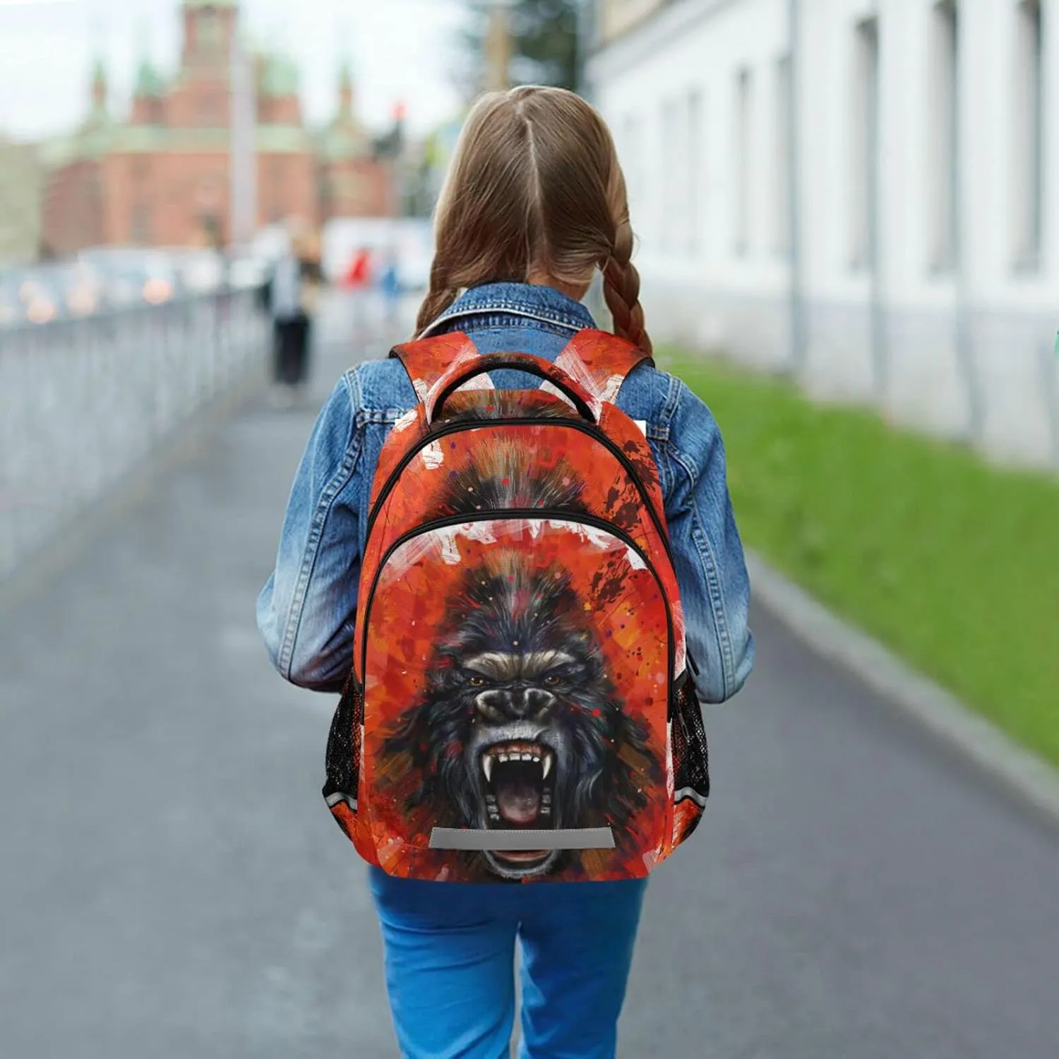 ALAZA King Kong Backpack Gorilla Tag Backpack for Boys Elementary School Bag Kids Bookbag Personalized Laptop Travel Daypack Students Rucksack