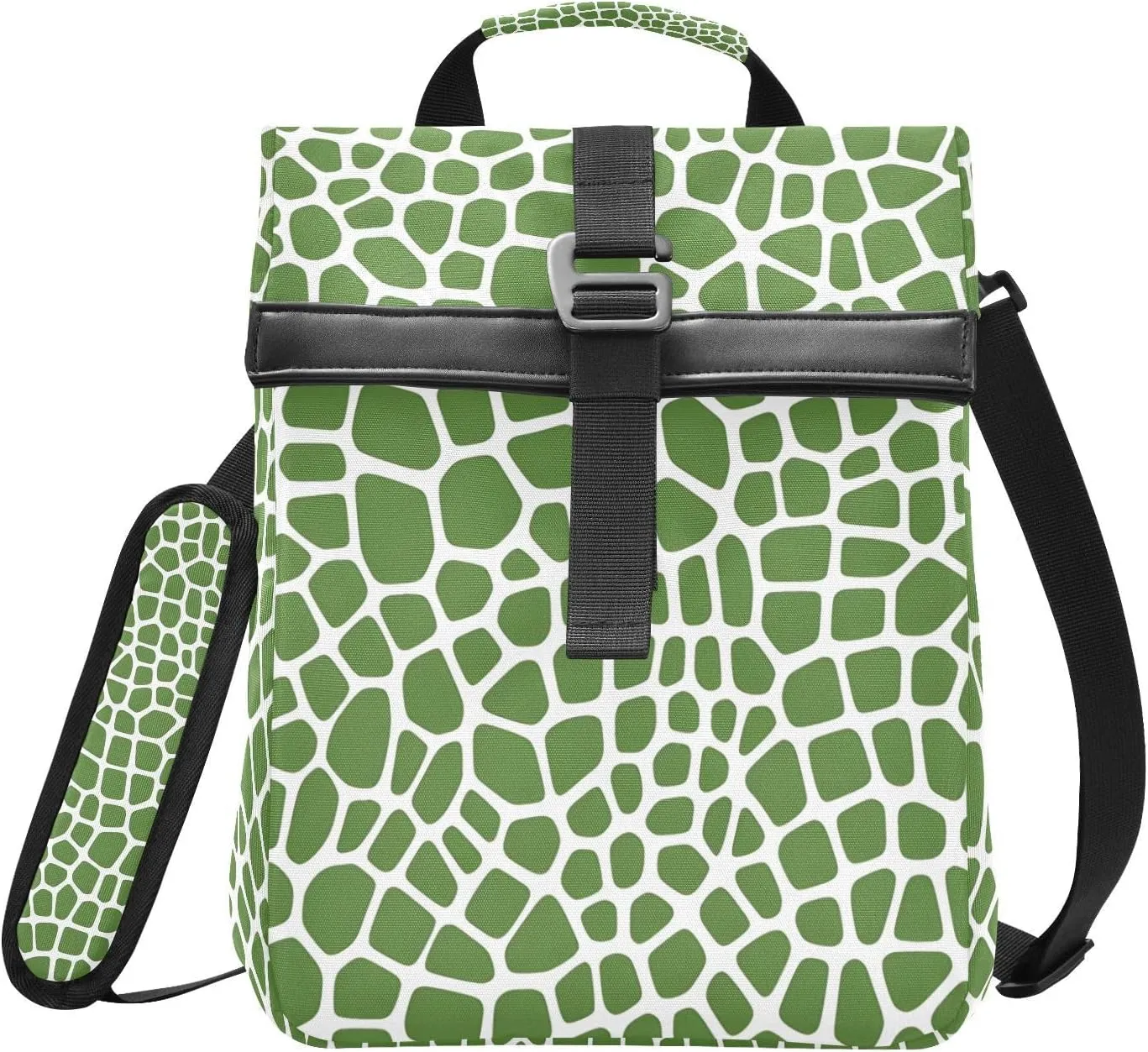 ALAZA Lizard Skin Green Pattern Rolltop Lunch Bag Insulated Lunch Box for Women Men Reusable Cooler Tote Bag with Adjustable Shoulder Strap for School Work Office