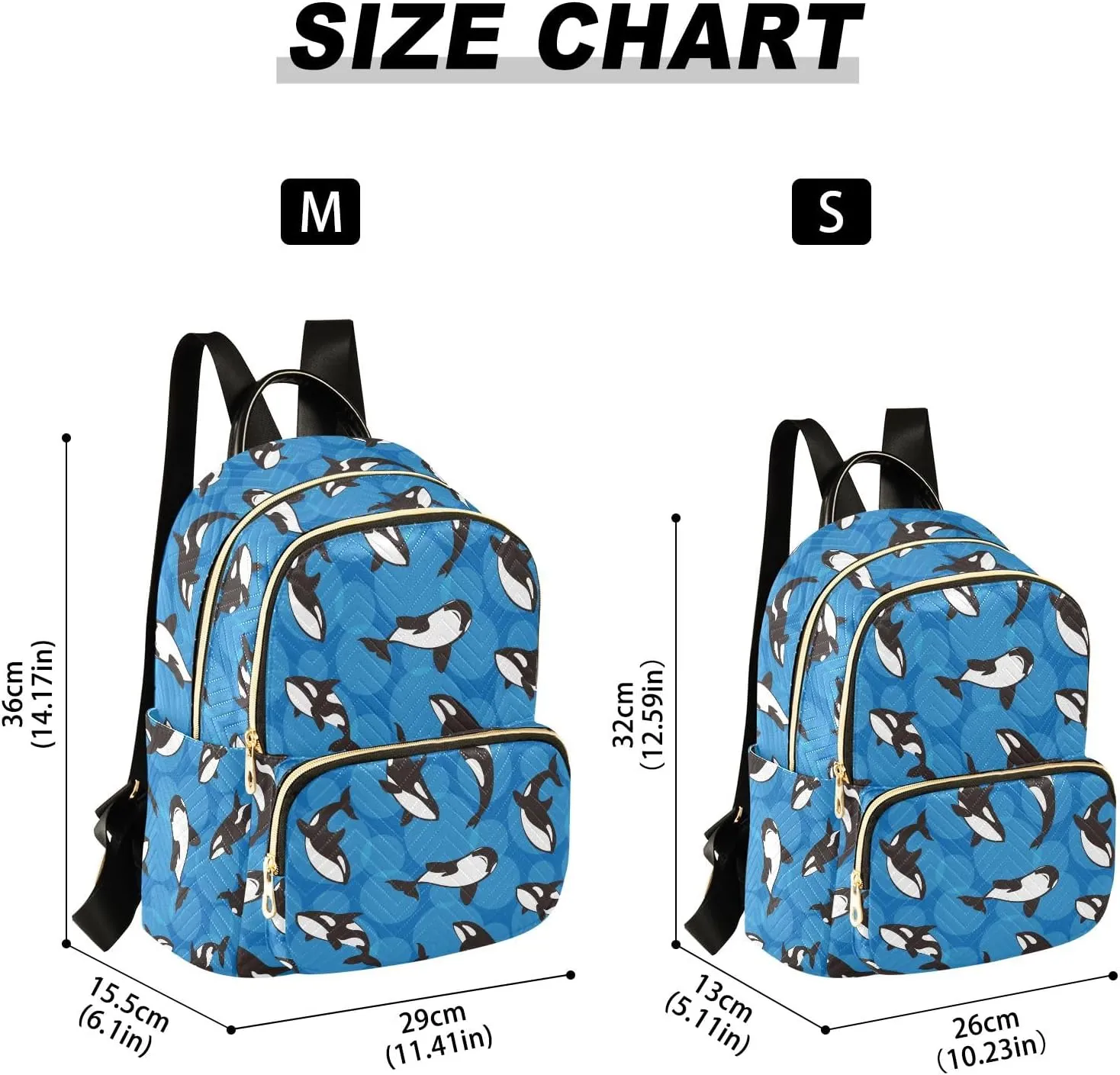 ALAZA Mini Backpack Purse for Women Lightweight Girls Small Size Orca Whale Blue School Teens College Traveling