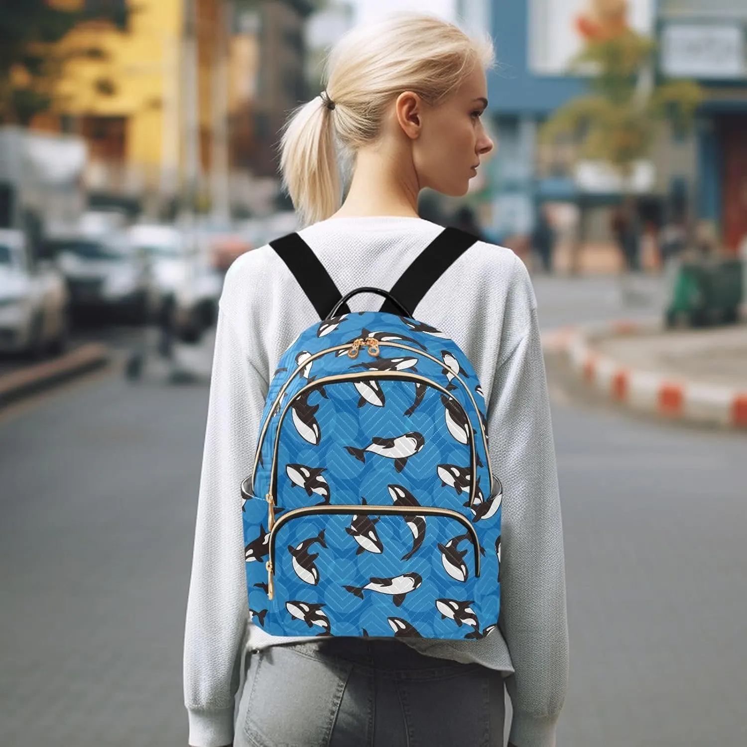 ALAZA Mini Backpack Purse for Women Lightweight Girls Small Size Orca Whale Blue School Teens College Traveling