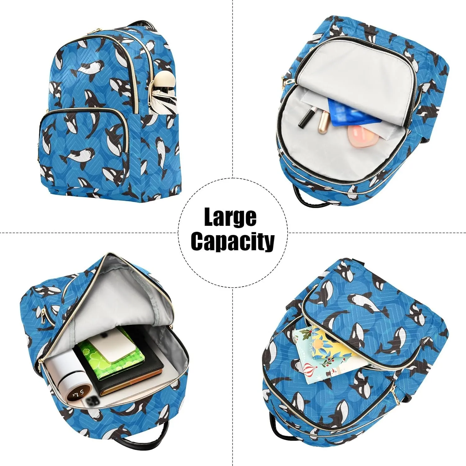 ALAZA Mini Backpack Purse for Women Lightweight Girls Small Size Orca Whale Blue School Teens College Traveling
