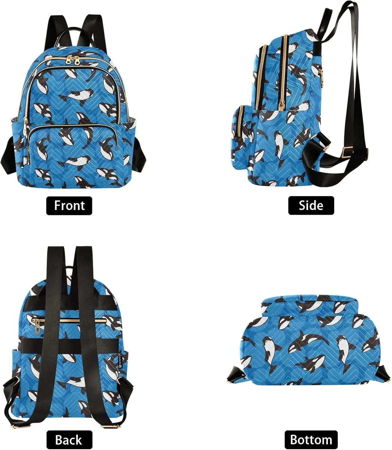 ALAZA Mini Backpack Purse for Women Lightweight Girls Small Size Orca Whale Blue School Teens College Traveling