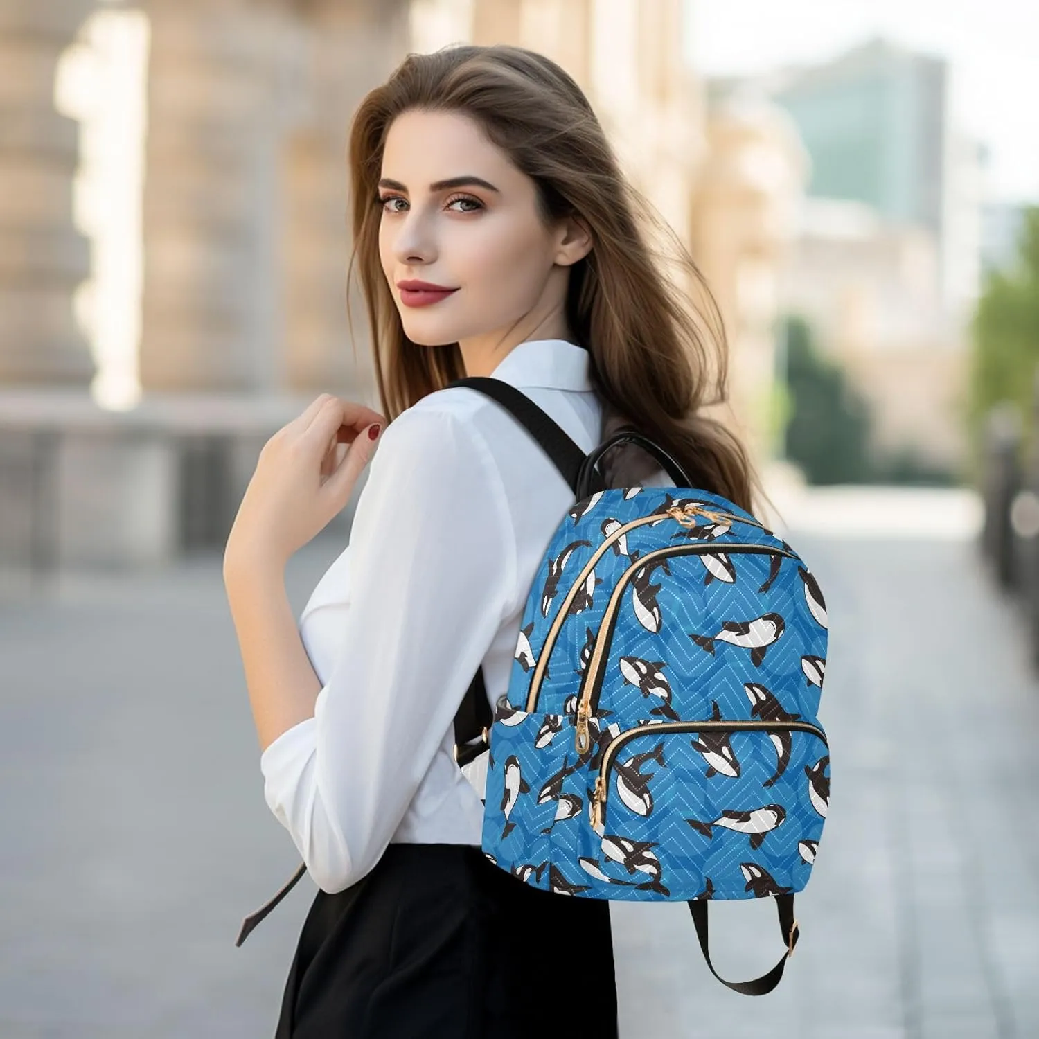 ALAZA Mini Backpack Purse for Women Lightweight Girls Small Size Orca Whale Blue School Teens College Traveling