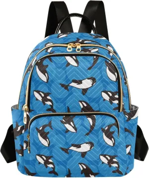 ALAZA Mini Backpack Purse for Women Lightweight Girls Small Size Orca Whale Blue School Teens College Traveling