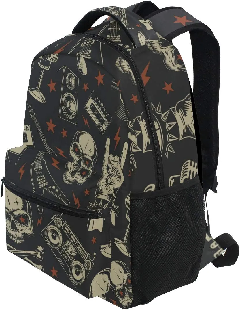 ALAZA Punk Skull Rolk Music & Guitar Large Backpack Personalized Laptop iPad Tablet Travel School Bag with Multiple Pockets