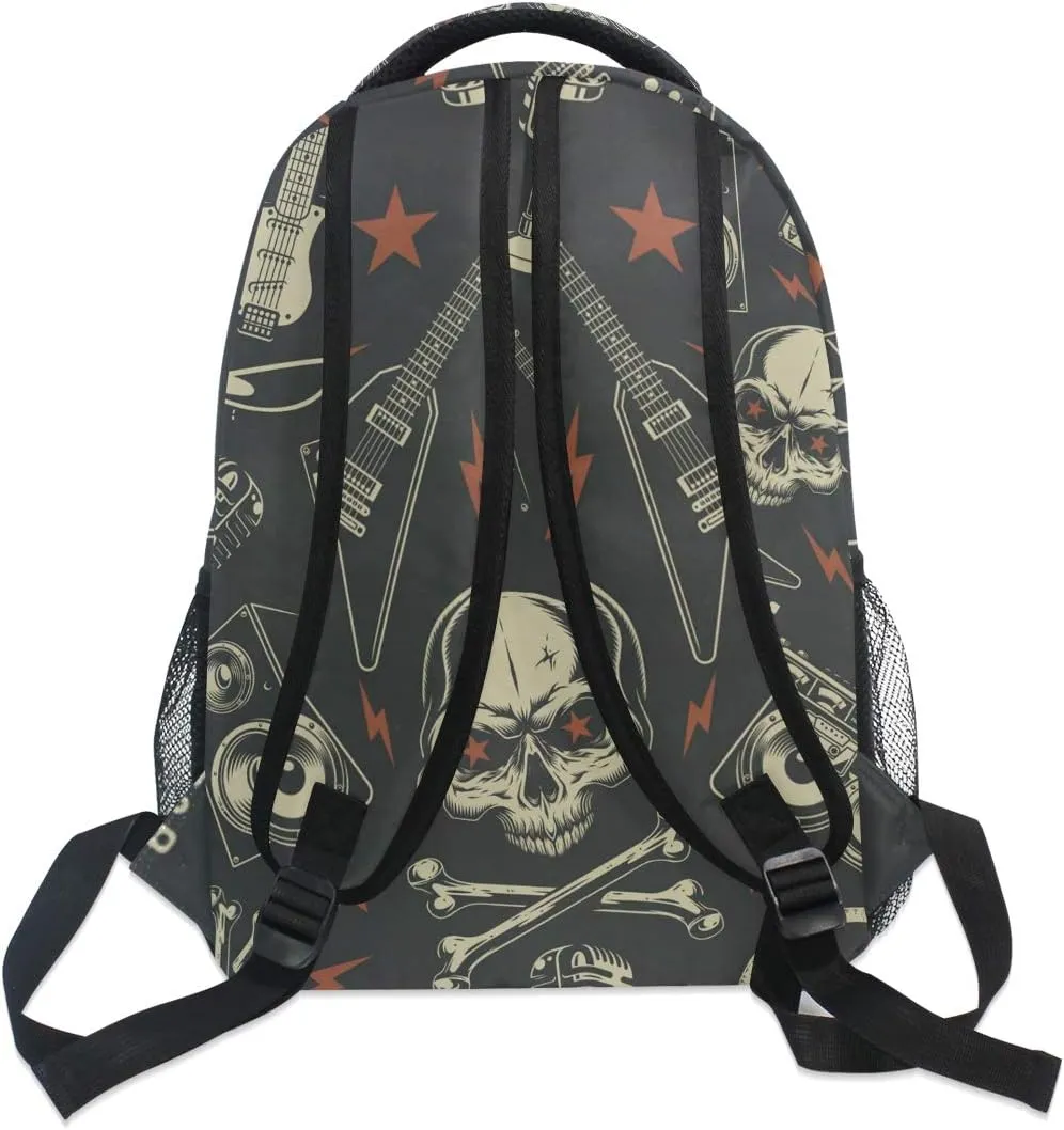ALAZA Punk Skull Rolk Music & Guitar Large Backpack Personalized Laptop iPad Tablet Travel School Bag with Multiple Pockets