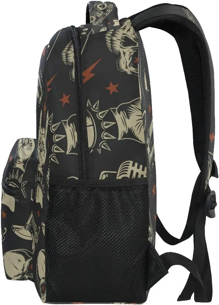 ALAZA Punk Skull Rolk Music & Guitar Large Backpack Personalized Laptop iPad Tablet Travel School Bag with Multiple Pockets