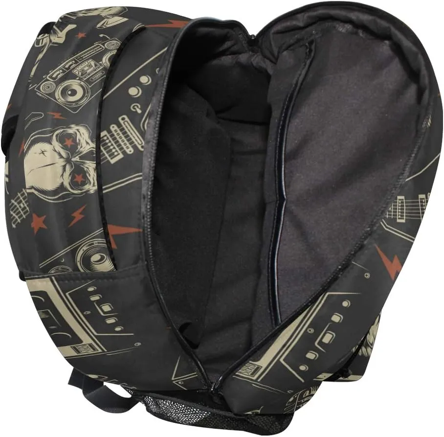 ALAZA Punk Skull Rolk Music & Guitar Large Backpack Personalized Laptop iPad Tablet Travel School Bag with Multiple Pockets