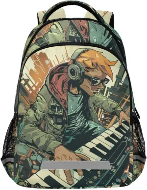 ALAZA Teens School Backpack Teenager Playing The Electric Piano Laptop Backpack with Reflective Strap, Travel Backpack Casual Daypack for Elementary Primary middle Bookbag