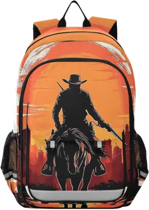 ALAZA Western Cowboy Sunset Desert Laptop Backpack Purse for Women BookBags 17 inch School Bags Men Boys Girls Travel Casual Daypack