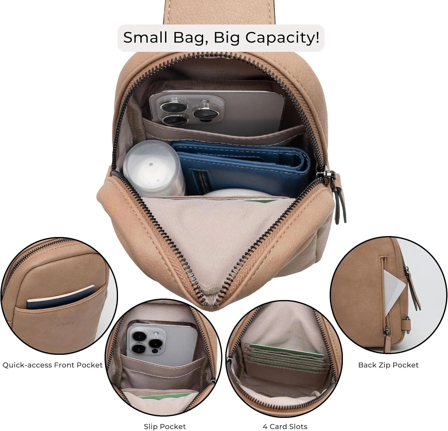 Alldaily Small Sling Bag for Women Crossbody Purse Leather Fashionable Trendy Chest Bag for Travel, Fanny Pack