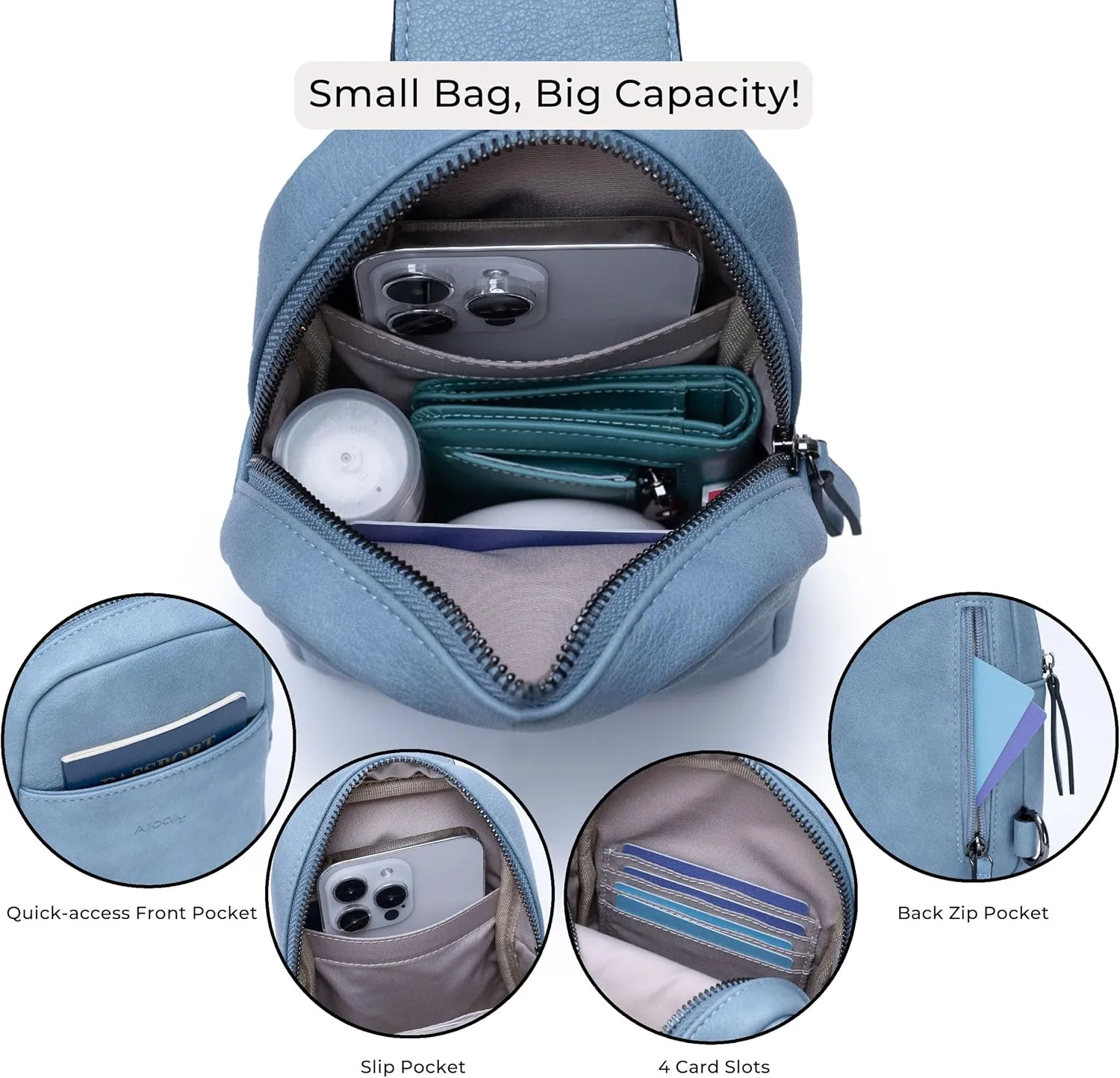 Alldaily Small Sling Bag for Women Crossbody Purse Leather Fashionable Trendy Chest Bag for Travel, Fanny Pack
