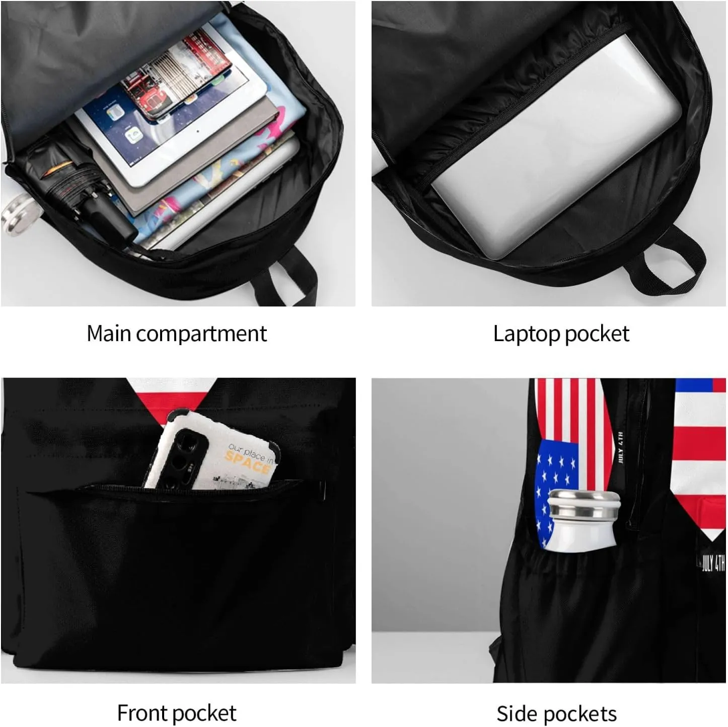 America Independence Day 1776 American Flag Laptop Backpack Shoulder Bag Laptop Pack Travel Backpacks Commuter Back Pack Casual Daypack Bags With Side Pockets
