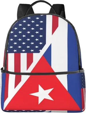 American and Cuban Flag Casual Backpacks Laptop Backpack Carry-on Daypack Sports Travel Rucksack Lightweight Working Bag for Outdoor Hiking Cycling Walking