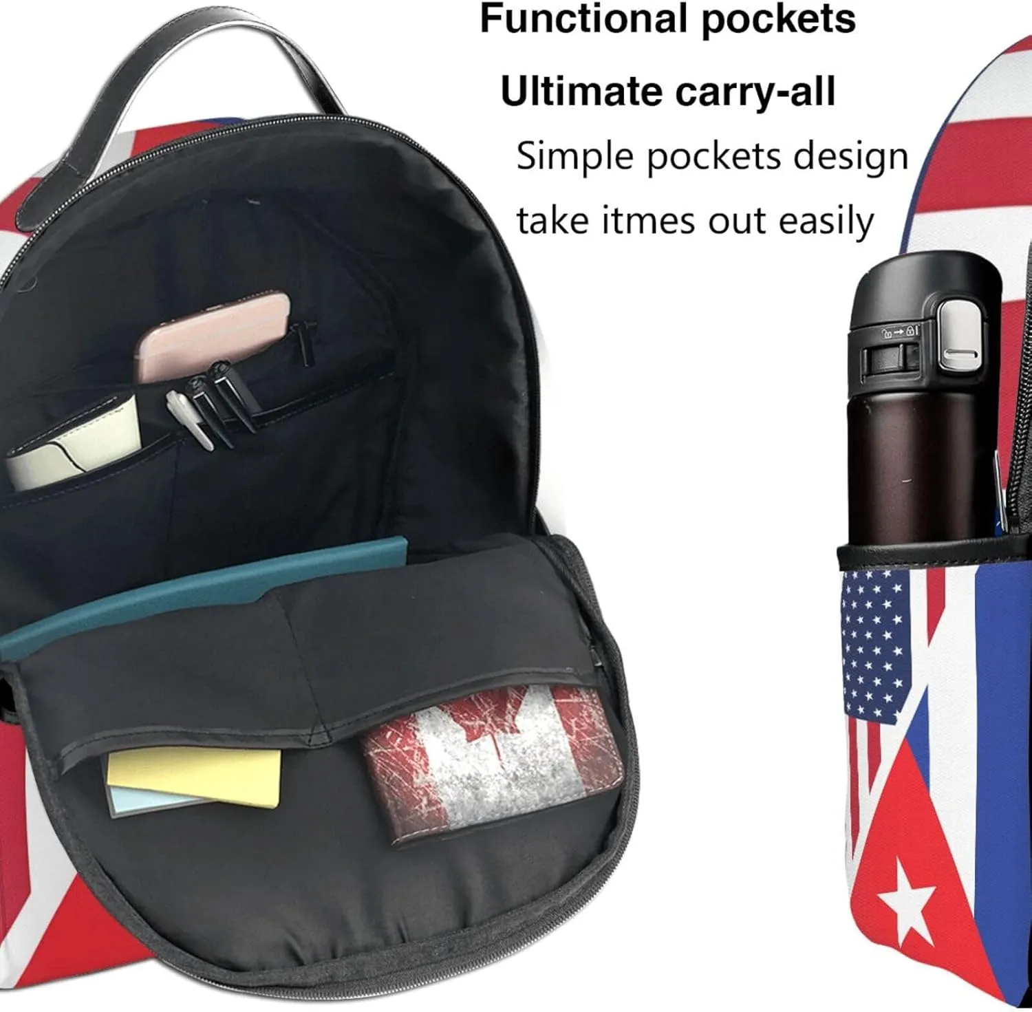 American and Cuban Flag Casual Backpacks Laptop Backpack Carry-on Daypack Sports Travel Rucksack Lightweight Working Bag for Outdoor Hiking Cycling Walking