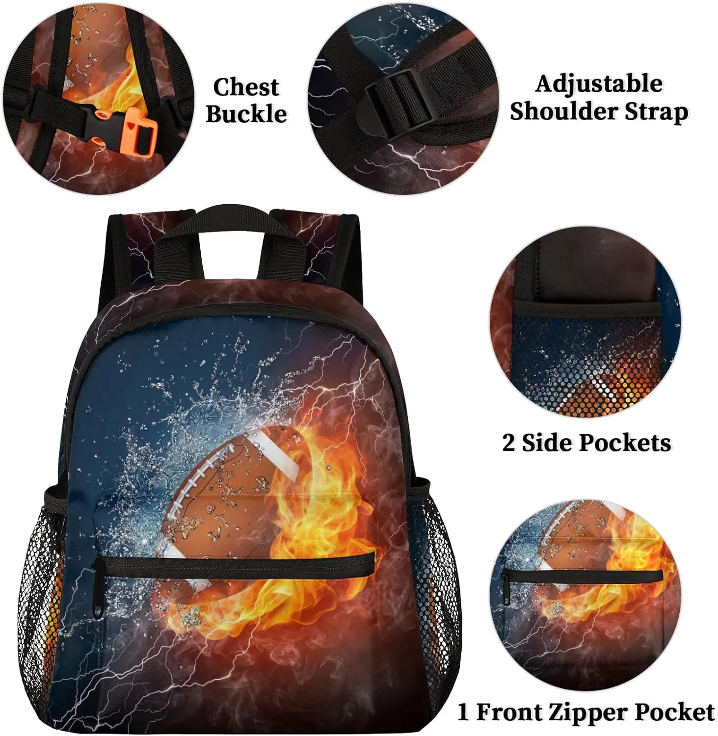 American Football Toddler Backpack for Little Boys Small Bookbags Backpack Preschool Kindergarten Backpack Lightweight Waterproof Mini Travel Student Bookbag