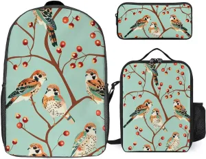 American Kestrel Pattern 3Pcs Backpack Set Cute Laptop Backpack Travel Daypack with Lunch Bag Pencil Case