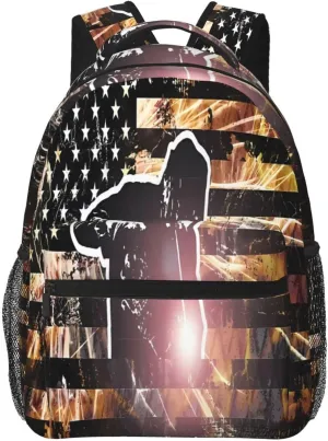 American Welding Flag Sparks and Flames Casual Backpacks Sport Backpack Travel Rucksack Canvas Daypack Workout Bags with Pockets for Gym Working Hiking