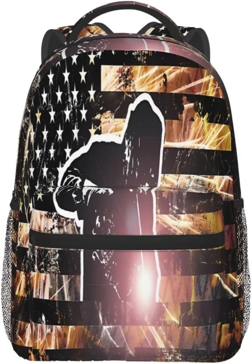 American Welding Flag Sparks and Flames Casual Backpacks Sport Backpack Travel Rucksack Canvas Daypack Workout Bags with Pockets for Gym Working Hiking