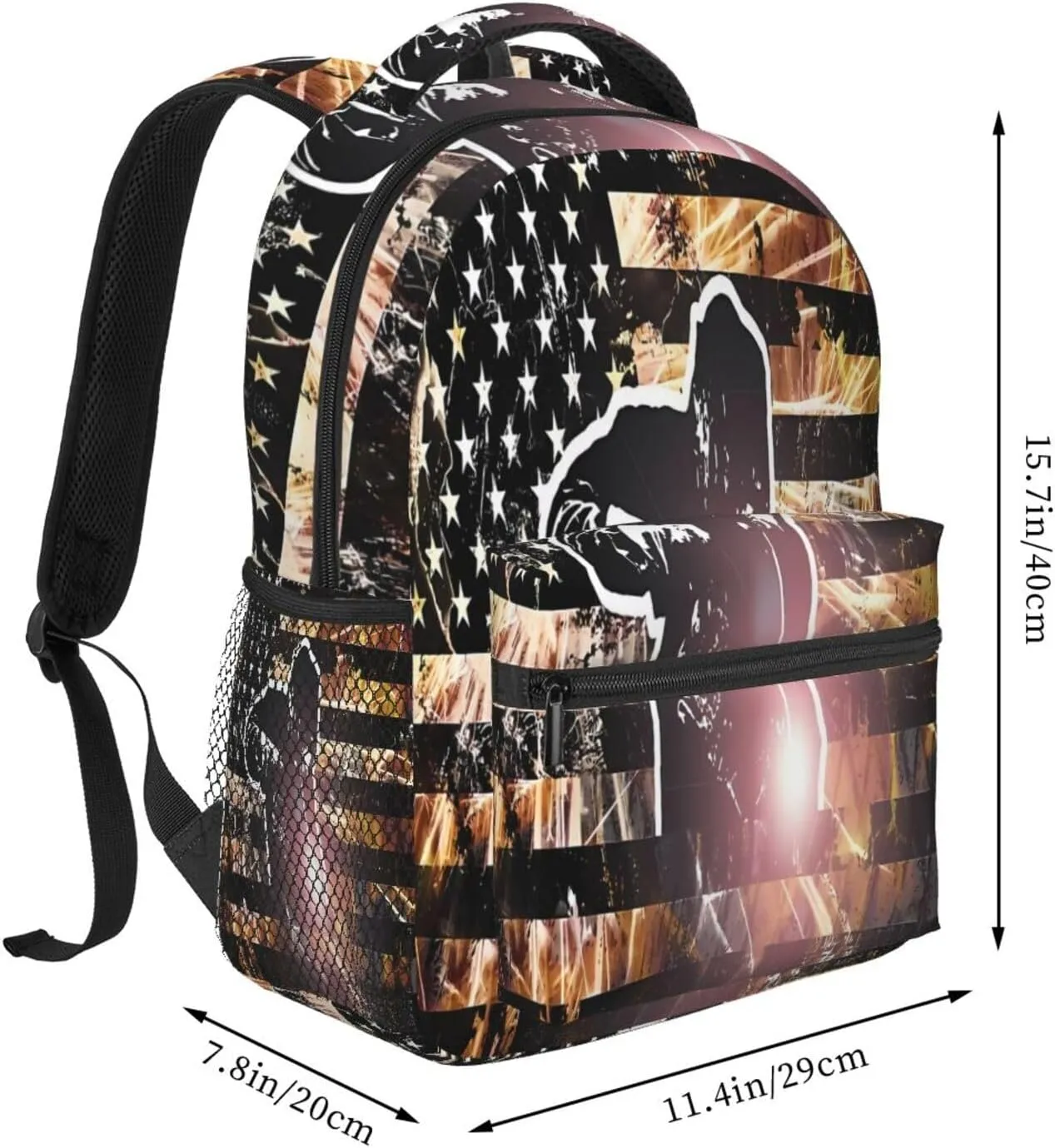 American Welding Flag Sparks and Flames Casual Backpacks Sport Backpack Travel Rucksack Canvas Daypack Workout Bags with Pockets for Gym Working Hiking