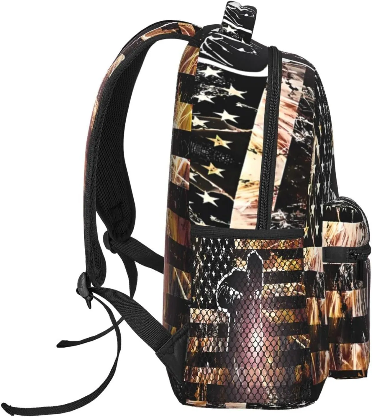American Welding Flag Sparks and Flames Casual Backpacks Sport Backpack Travel Rucksack Canvas Daypack Workout Bags with Pockets for Gym Working Hiking