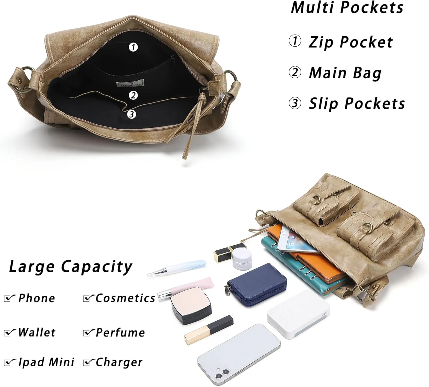 Angel Kiss Purses and Handbags for Women,Vegan Leather Hobo Purses Crossbody Hobo Bag Tote Satchel Handbags