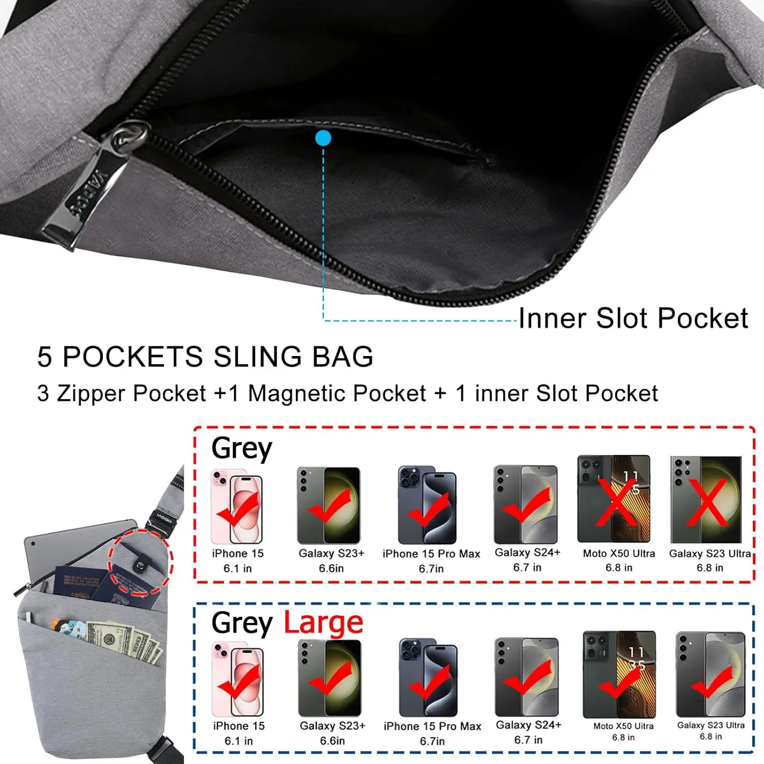 Anti-Theft Crossbody Bags for Women, Shoulder Sling Bag for Men Lightweight Cross Body Purses for Hiking Travel