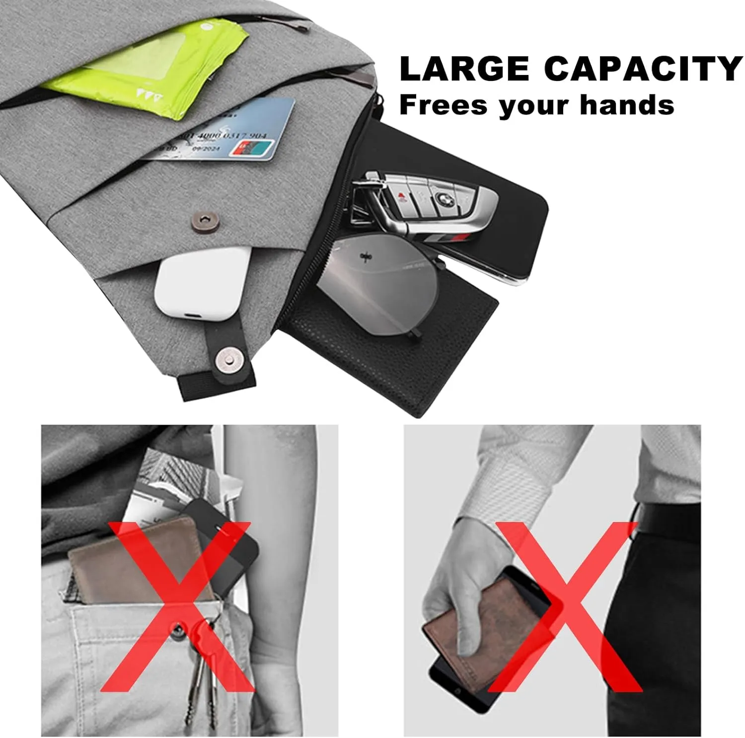Anti-Theft Crossbody Bags for Women, Shoulder Sling Bag for Men Lightweight Cross Body Purses for Hiking Travel