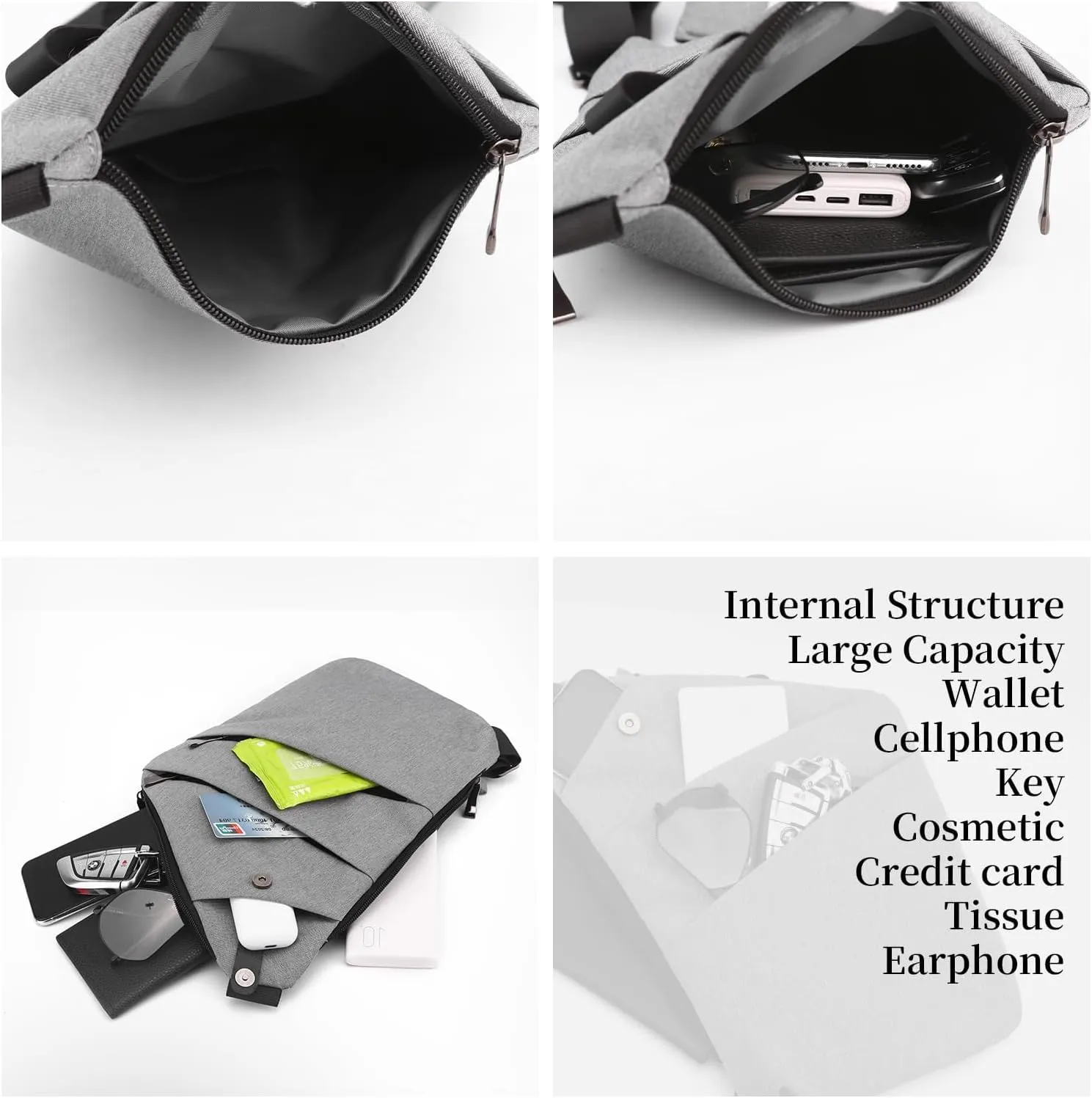 Anti Theft Crossbody Bag,Sling Bag for Women Men,Multi-pocket Chest Shoulder Bag for Travel, Sport, Work