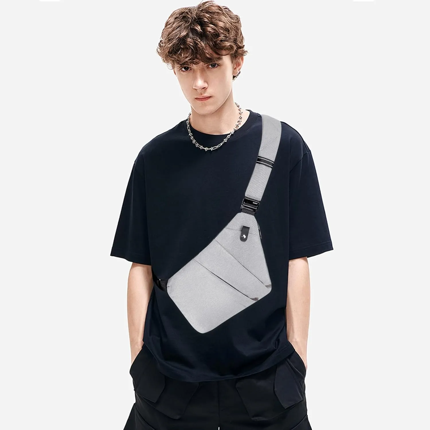 Anti Theft Crossbody Bag,Sling Bag for Women Men,Multi-pocket Chest Shoulder Bag for Travel, Sport, Work