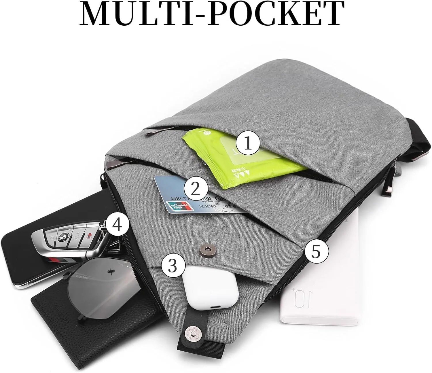 Anti Theft Crossbody Bag,Sling Bag for Women Men,Multi-pocket Chest Shoulder Bag for Travel, Sport, Work