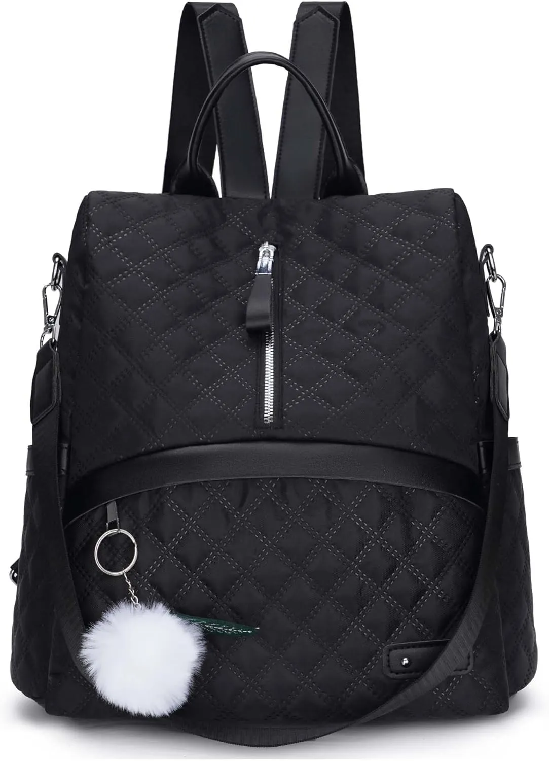 Anti-Theft Lightweight Casual Quilted Backpack for Women Ladies Stylish Convertible Shoulder Bag Daypack (Black)