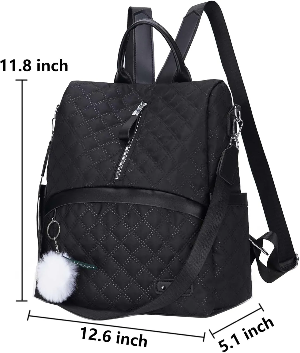 Anti-Theft Lightweight Casual Quilted Backpack for Women Ladies Stylish Convertible Shoulder Bag Daypack (Black)