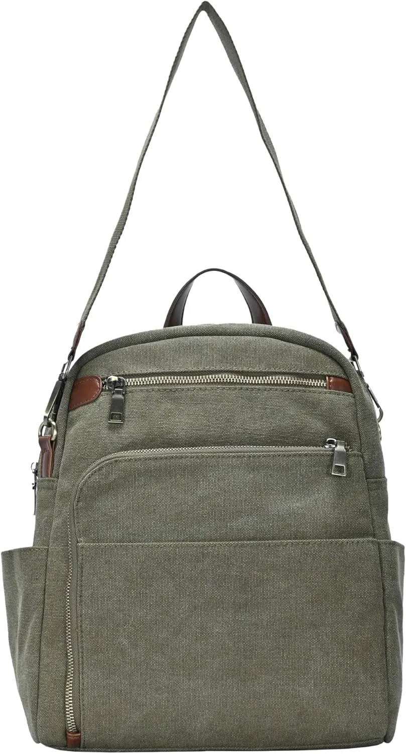 Antik Kraft Willa Canvas Backpack (Olive) | Convertible Backpack Purse for Women | Heavy Duty Canvas Shoulder Bag | 13" L x 4" W x 14" H