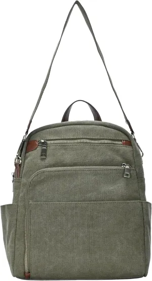 Antik Kraft Willa Canvas Backpack (Olive) | Convertible Backpack Purse for Women | Heavy Duty Canvas Shoulder Bag | 13" L x 4" W x 14" H