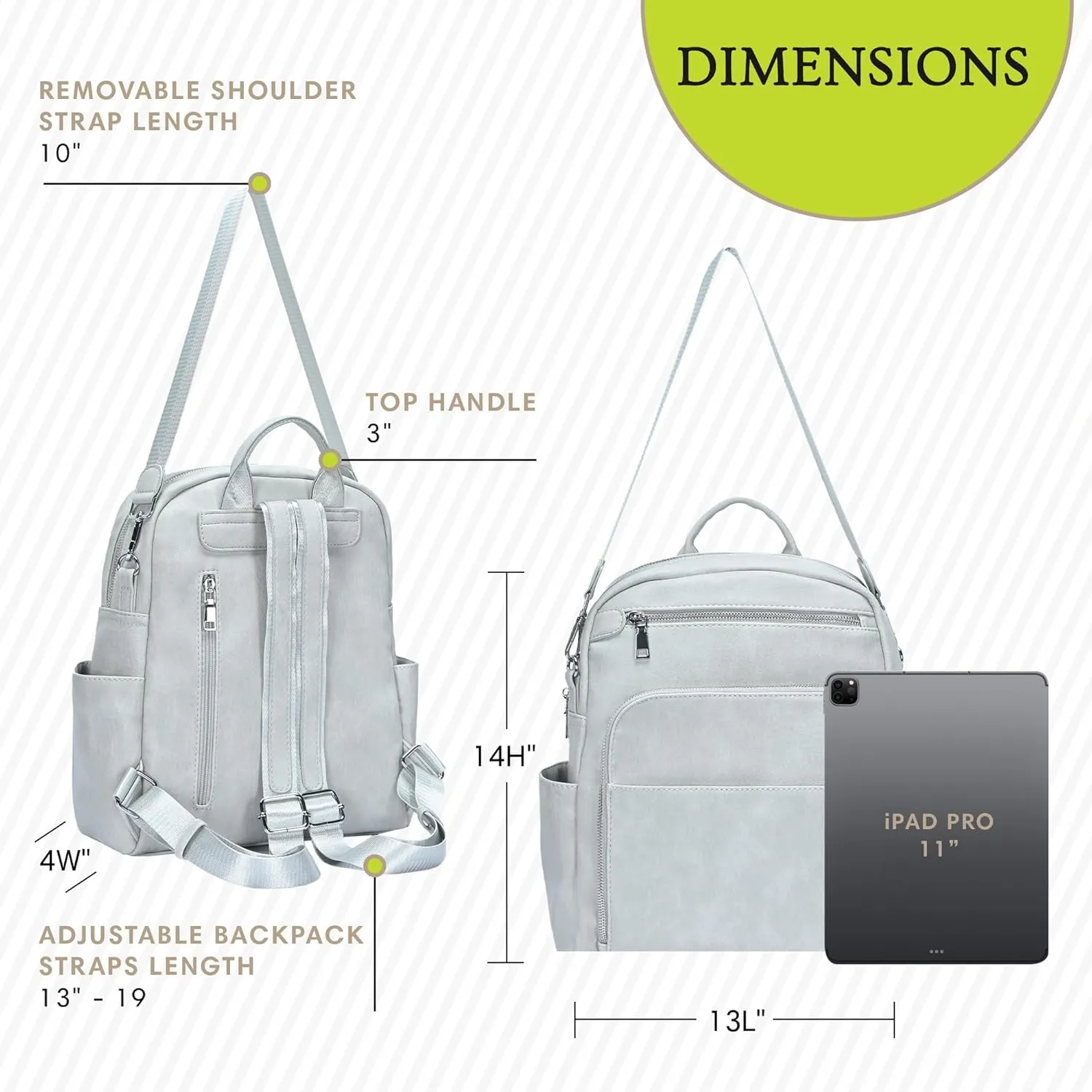 Antik Kraft Willa Vegan Leather Backpack (Grey) | Convertible Backpack Purse for Women | Vegan Leather Shoulder Bag | 13" L x 4" W x 14" H