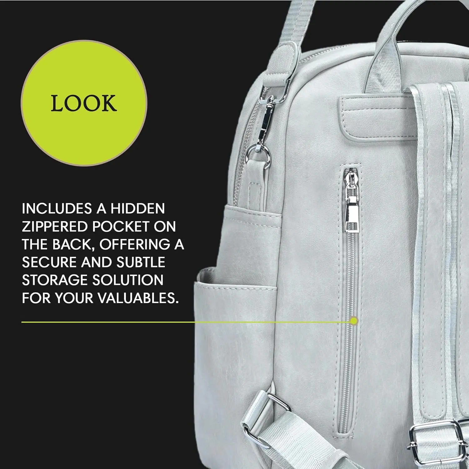 Antik Kraft Willa Vegan Leather Backpack (Grey) | Convertible Backpack Purse for Women | Vegan Leather Shoulder Bag | 13" L x 4" W x 14" H